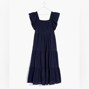 Madewell Navy Ruffle Sleeve Midi Dress